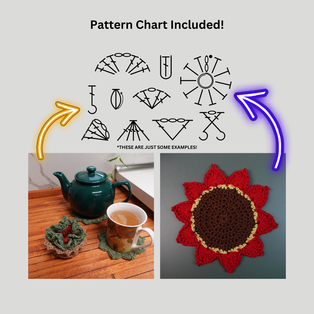 Crochet Pattern Bundle, 8 Crochet Coaster Patterns, Crochet Coaster, Crochet Plant Pot Coaster, Brunaticality