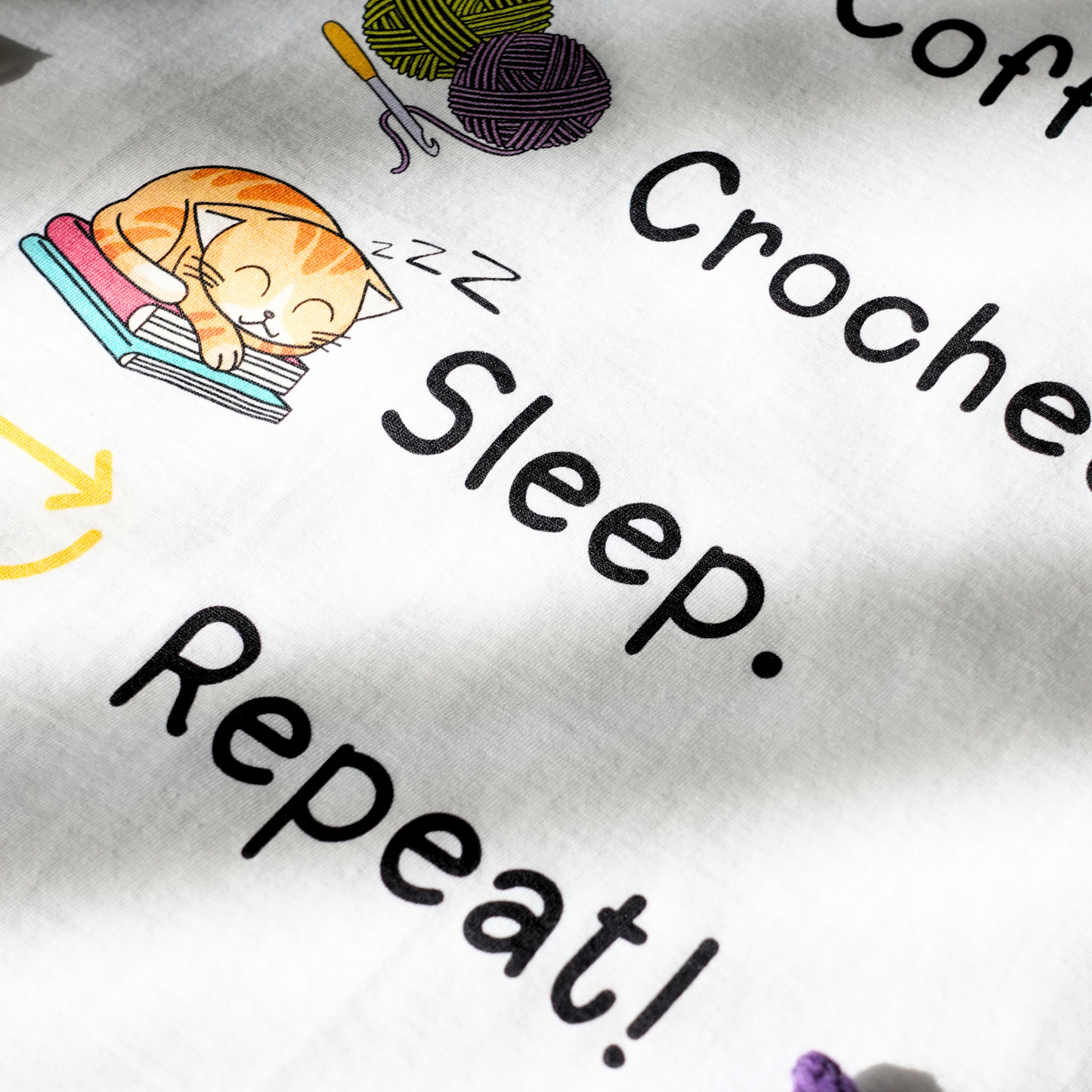 Coffee. Crochet. Sleep. Repeat! Fitted T-shirt by Brunaticality