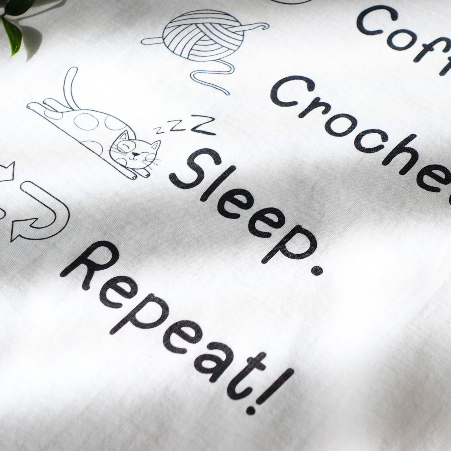 Coffee. Crochet. Sleep. Repeat! Fitted T-shirt by Brunaticality