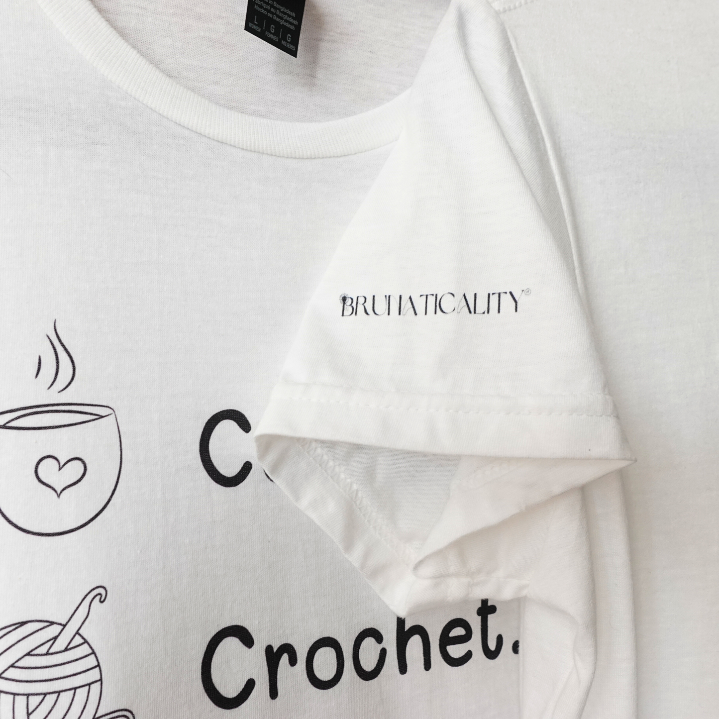 Coffee. Crochet. Sleep. Repeat! Fitted T-shirt by Brunaticality
