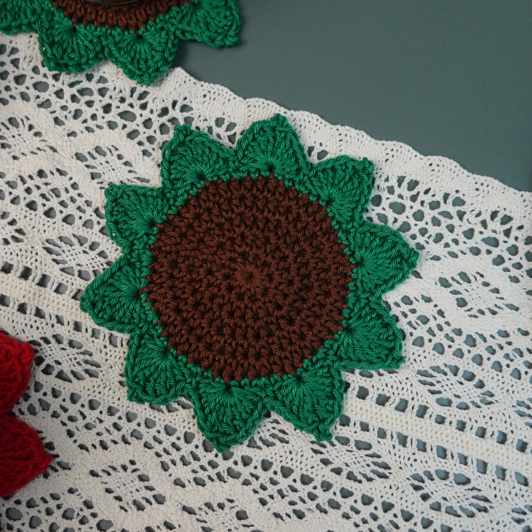 Crochet Poinsettia Flower Pot Coaster Set Written Pattern, Brunaticality