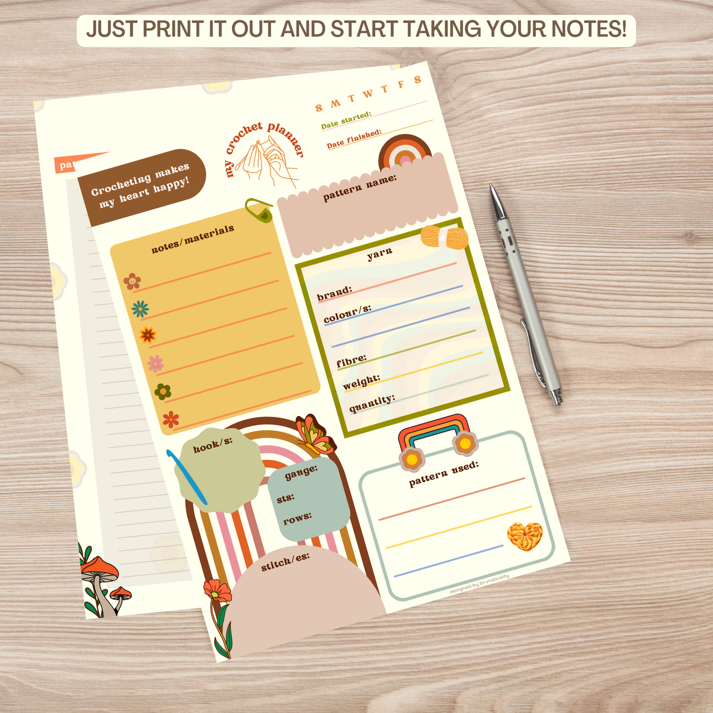 Groovy Printable Crochet Project Planner - Crochet Planner - Digital Crochet Planner - Crochet