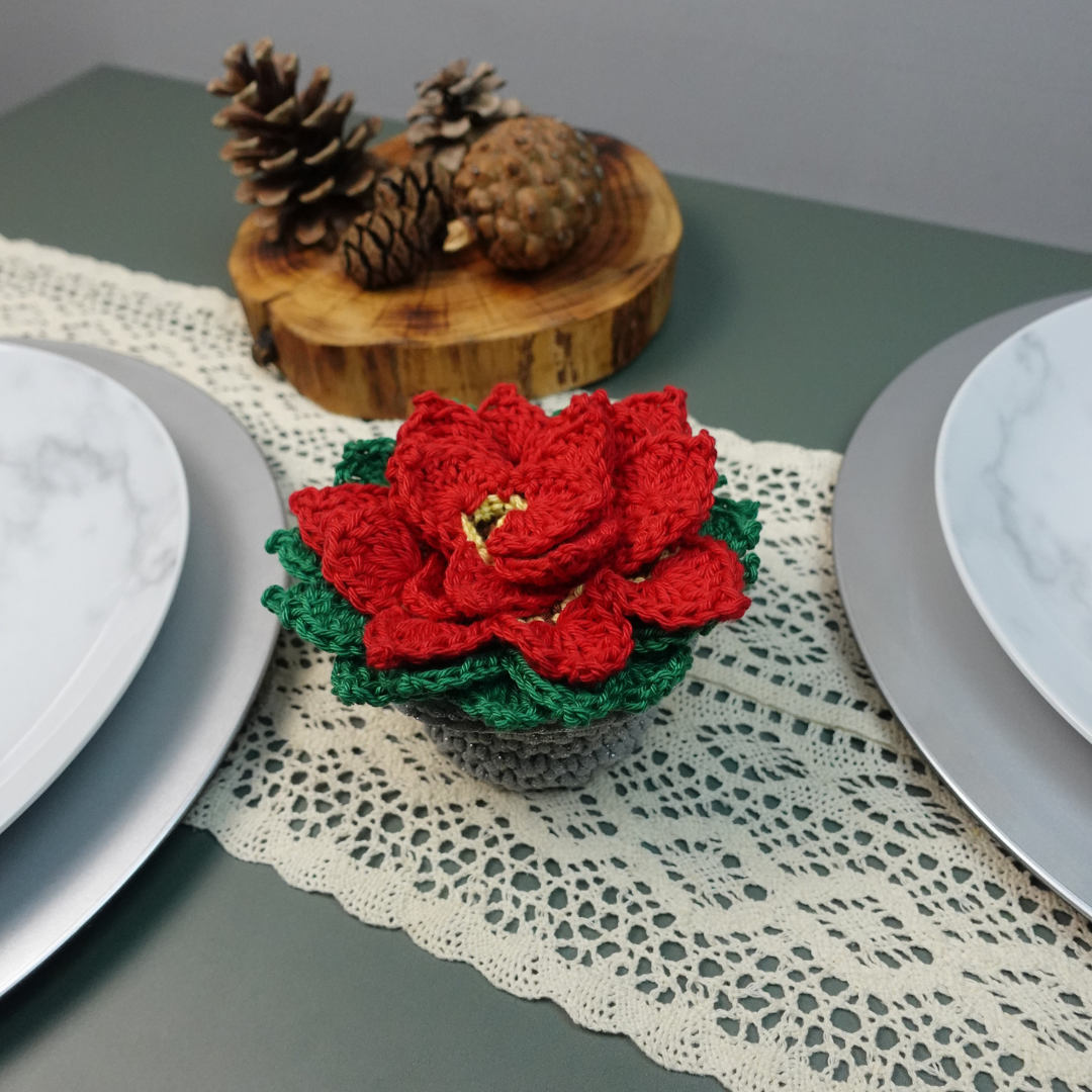 Crochet Poinsettia Flower Pot Coaster Set Written Pattern, Brunaticality