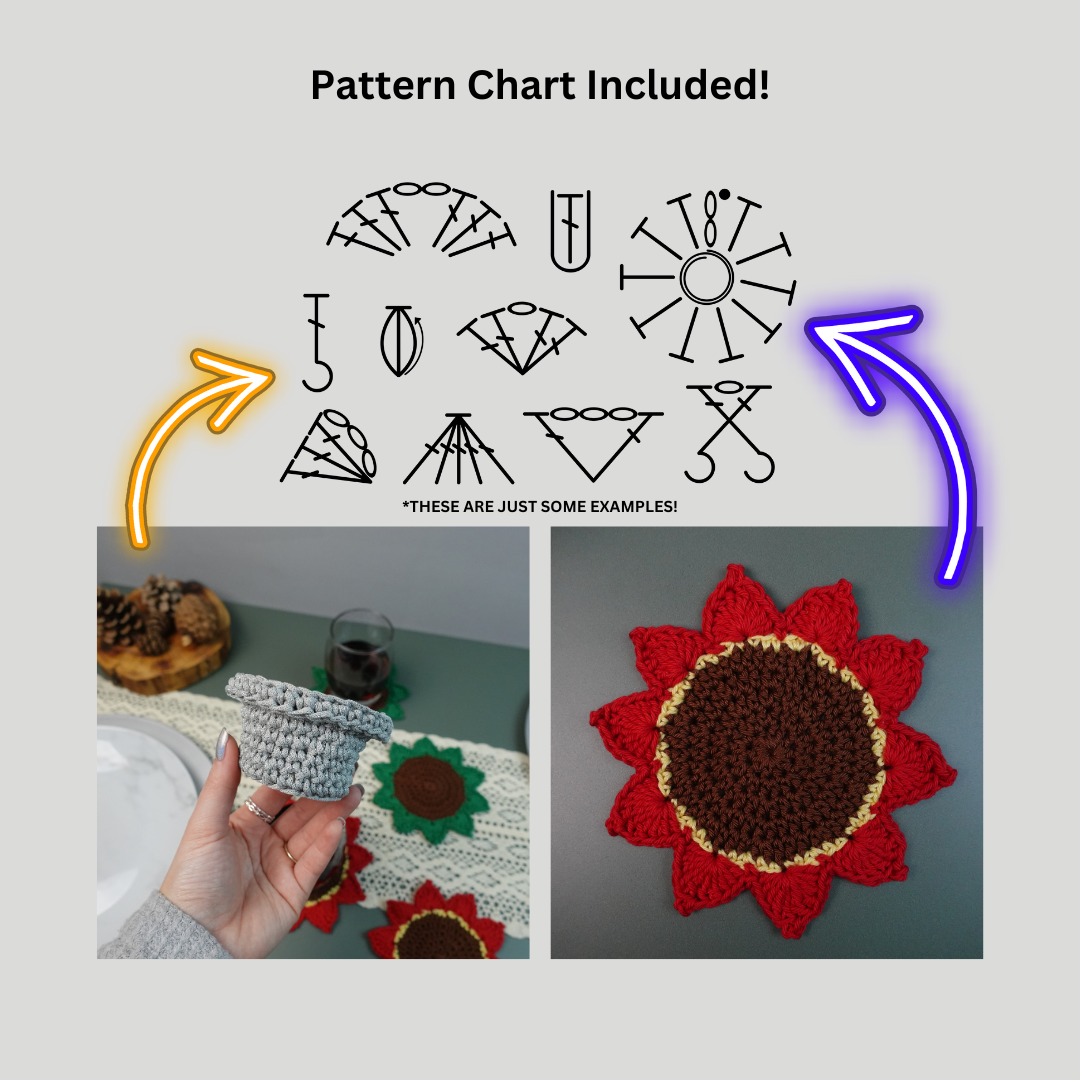 Crochet Poinsettia Flower Pot Coaster Set Written Pattern, Brunaticality