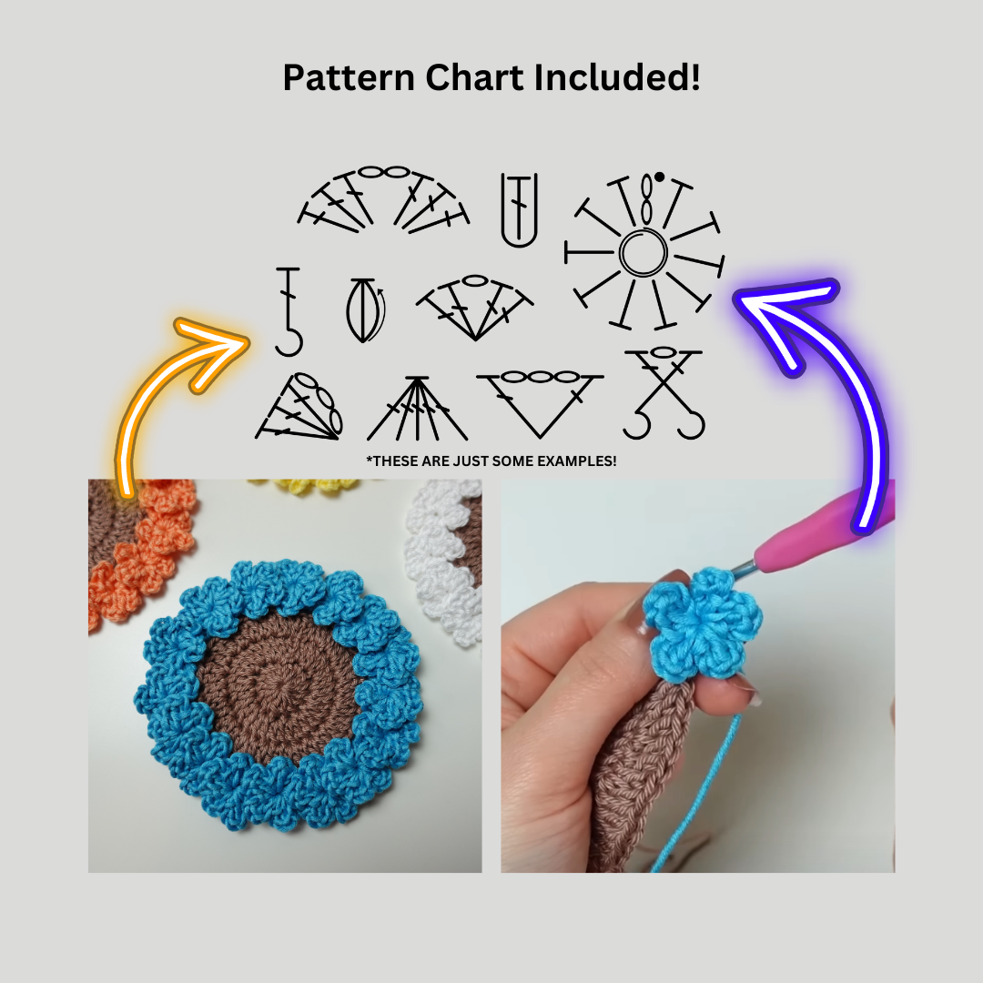 Crochet Basket Flower Coaster Set, Crochet Written Pattern, Crochet Coaster, Crochet Plant Pot Coaster, Brunaticality