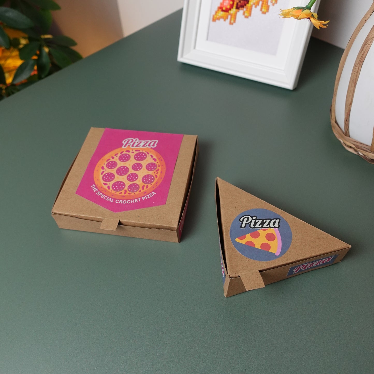 Crochet Pizza Coasters Written Pattern and Pizza Boxes Templates, Crochet Pattern, Crochet Pizza, Pizza, Brunaticality