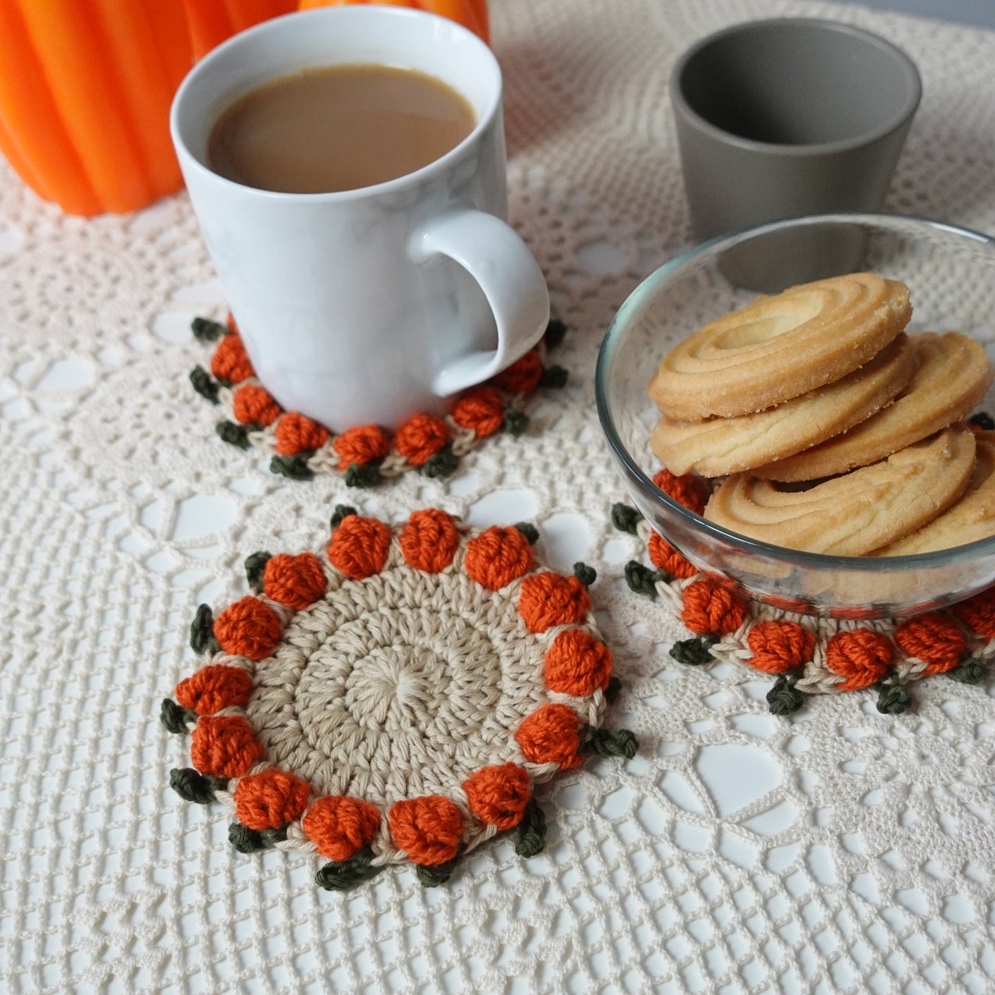 Crochet Pumpkin Coaster and Plant Pot Written Pattern, crochet plant pot coaster pattern, crochet pumpkin, Brunaticality