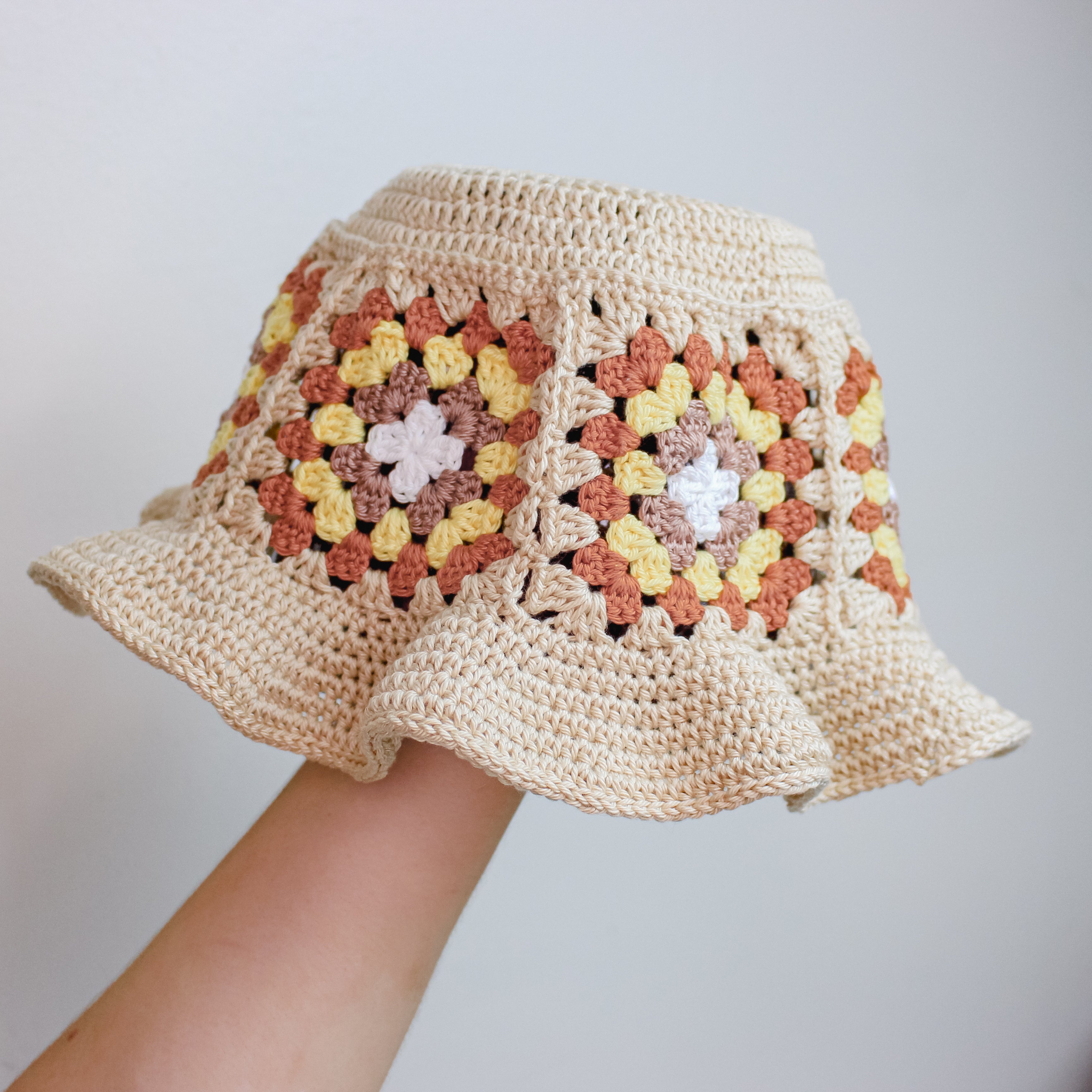 Crochet Granny Square Bucket Hat Written Pattern - DUNE Bucket Hat