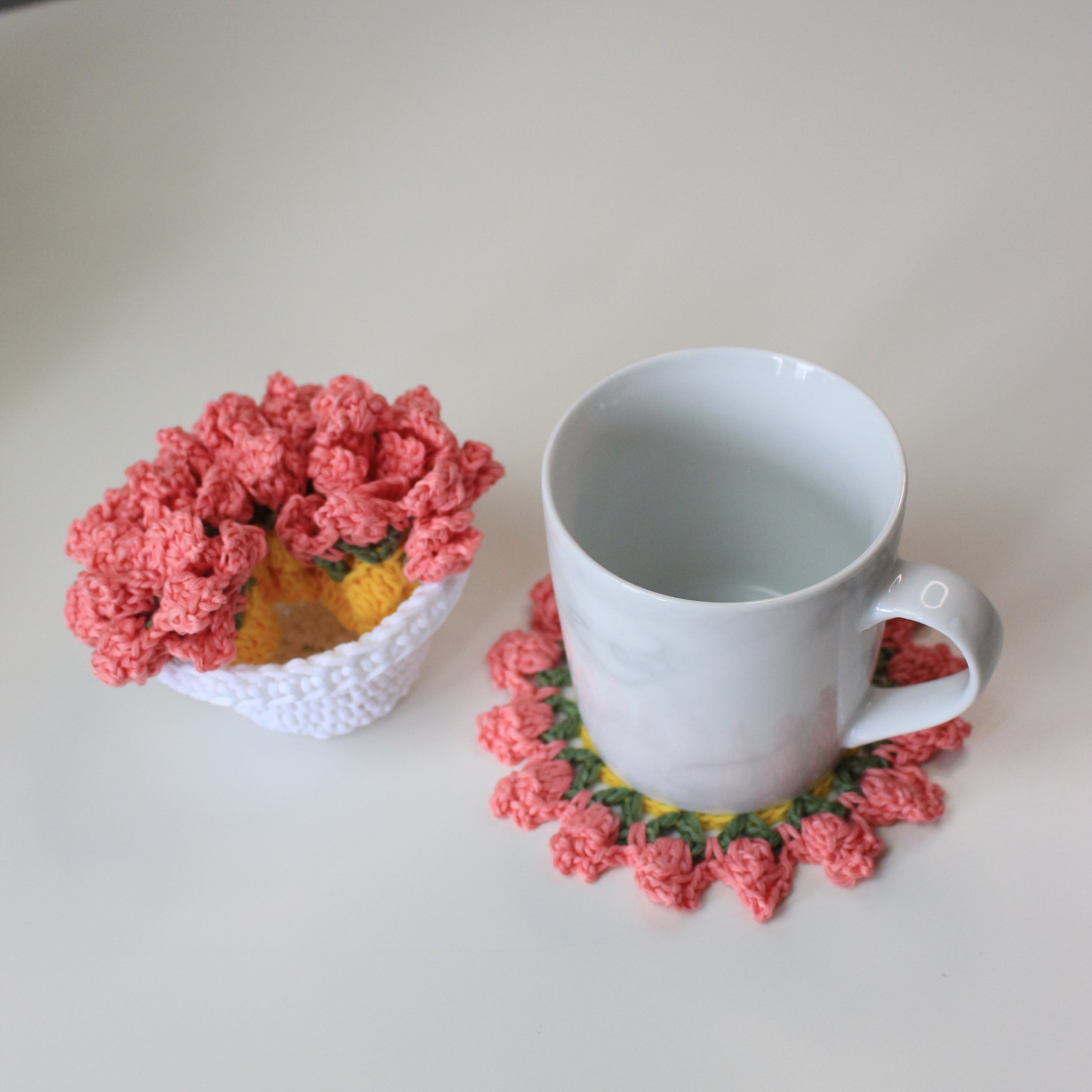 Crochet Flower Pot Coaster Set Written Pattern, crochet plant pot coas