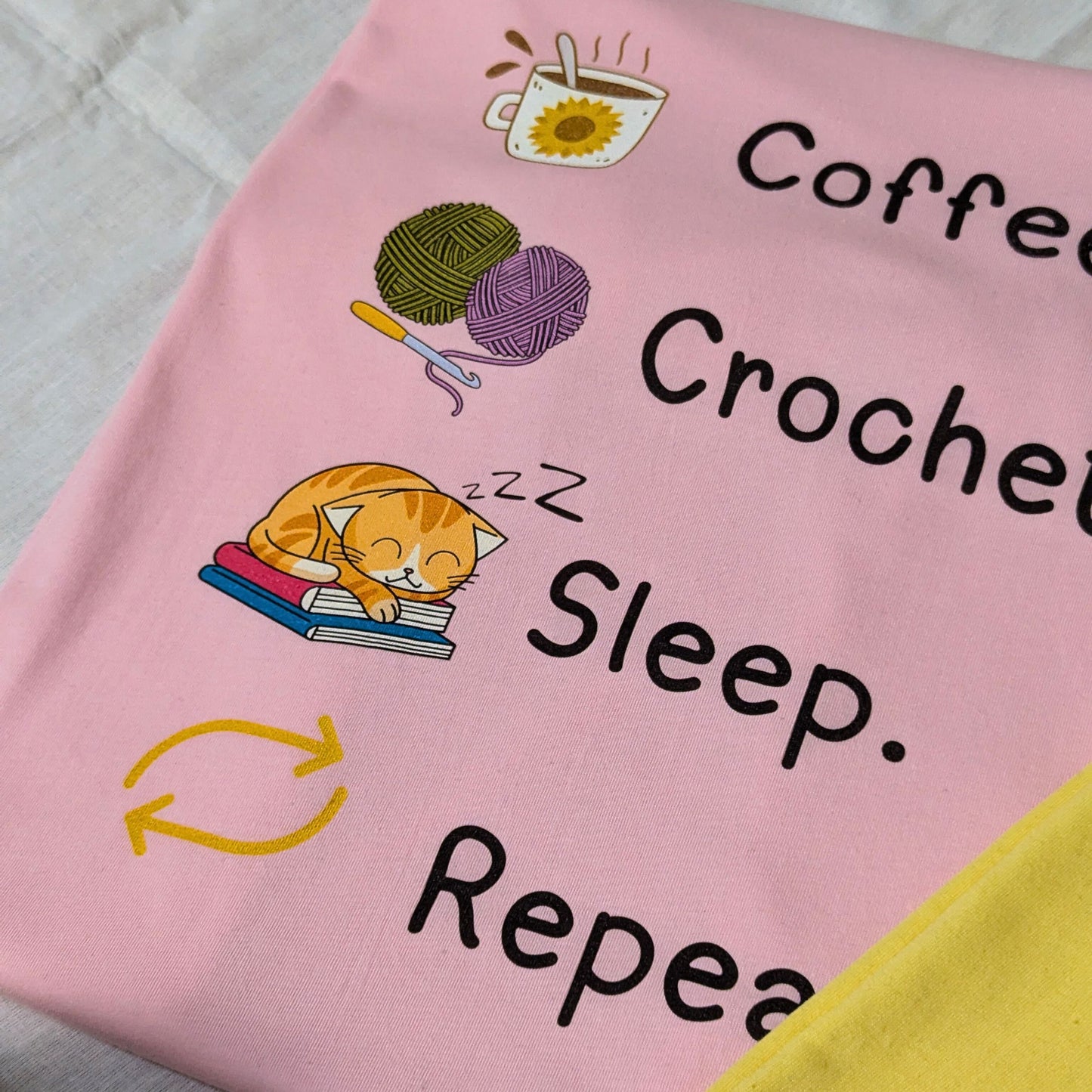 Coffee. Crochet. Sleep. Repeat! Colourful Relaxed Fit T-shirt by Brunaticality