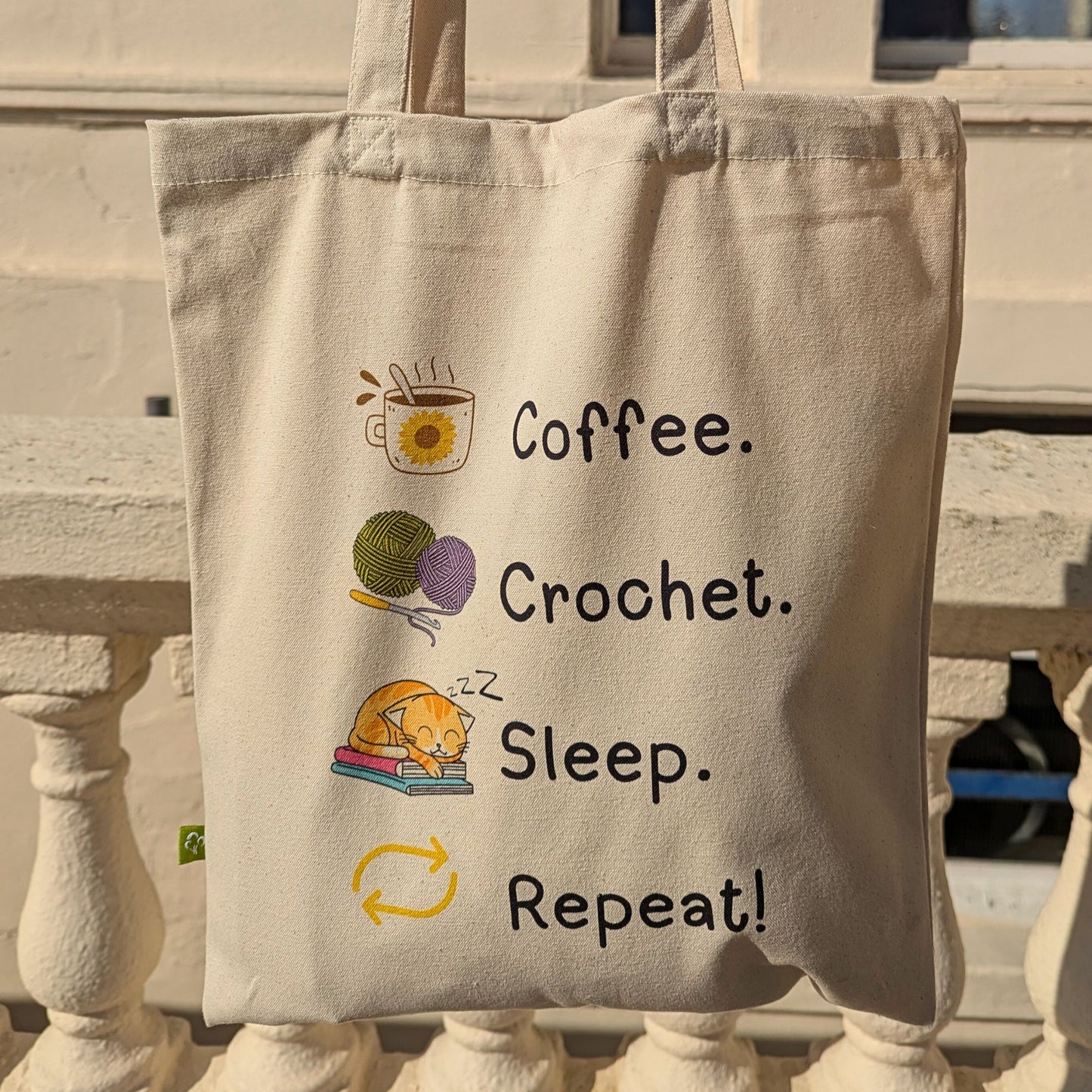 Coffee. Crochet. Sleep. Repeat! Tote Bag by Brunaticality