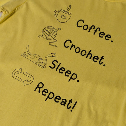 Coffee. Crochet. Sleep. Repeat! Colourful Relaxed Fit T-shirt by Brunaticality