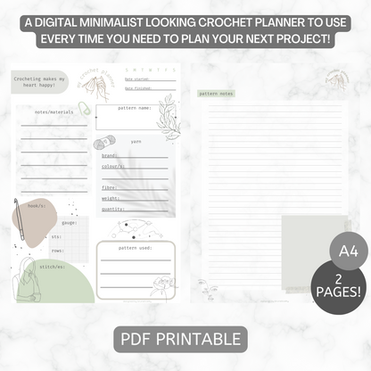 Minimalist Printable Crochet Project Planner - Crochet Planner - Digital Crochet Planner - Crochet