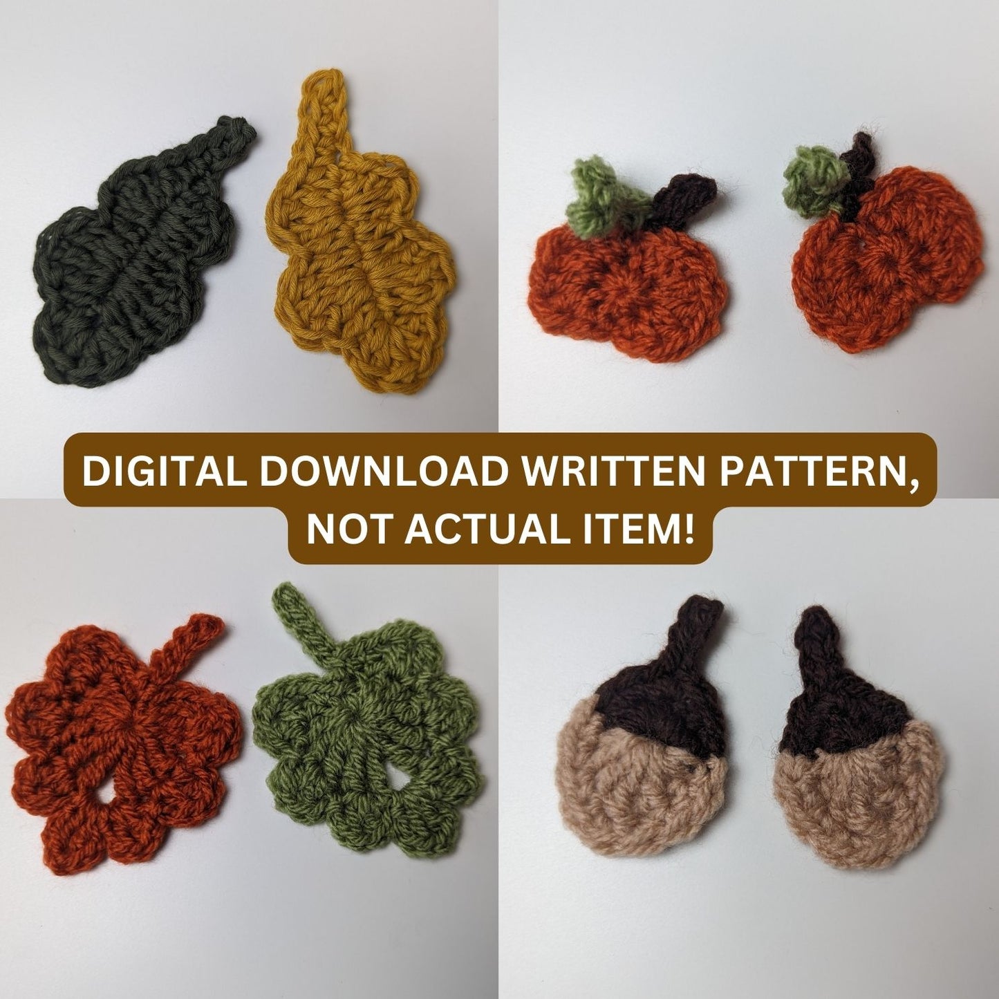 Crochet Autumn Appliques Set of 4, Crochet Written Pattern, Crochet, Brunaticality