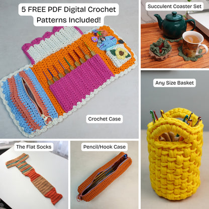 Rainbow Bamboo Crochet Hook Set - Ergonomic Colourful Hooks + 5 Bonus Patterns (PDF), Perfect Gift for Crocheters