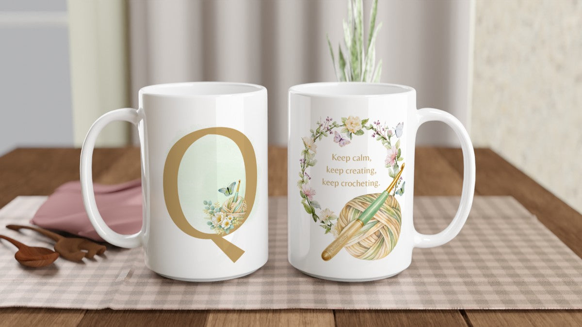 Personalised Floral Crochet Initial Mug - Custom Letter Gift for Crochet Lovers