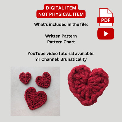 Crochet Heart Pattern - 3 SIZES, Crochet Heart, Heart Crochet, Crochet Pattern, Crochet, Brunaticality