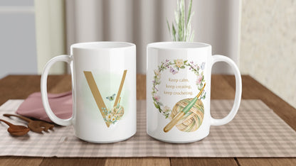 Personalised Floral Crochet Initial Mug - Custom Letter Gift for Crochet Lovers