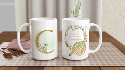 Personalised Floral Crochet Initial Mug - Custom Letter Gift for Crochet Lovers