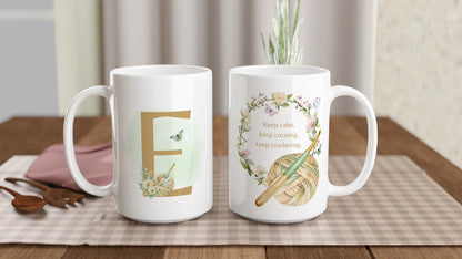 Personalised Floral Crochet Initial Mug - Custom Letter Gift for Crochet Lovers