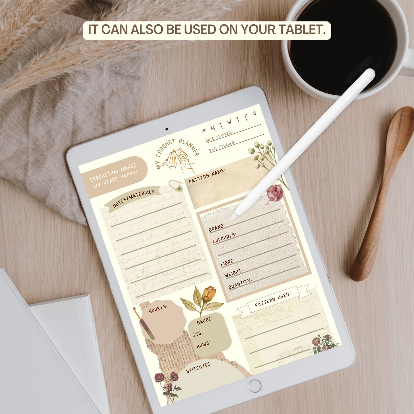 Vintage Printable Crochet Project Planner - Crochet Planner - Digital Crochet Planner - Crochet