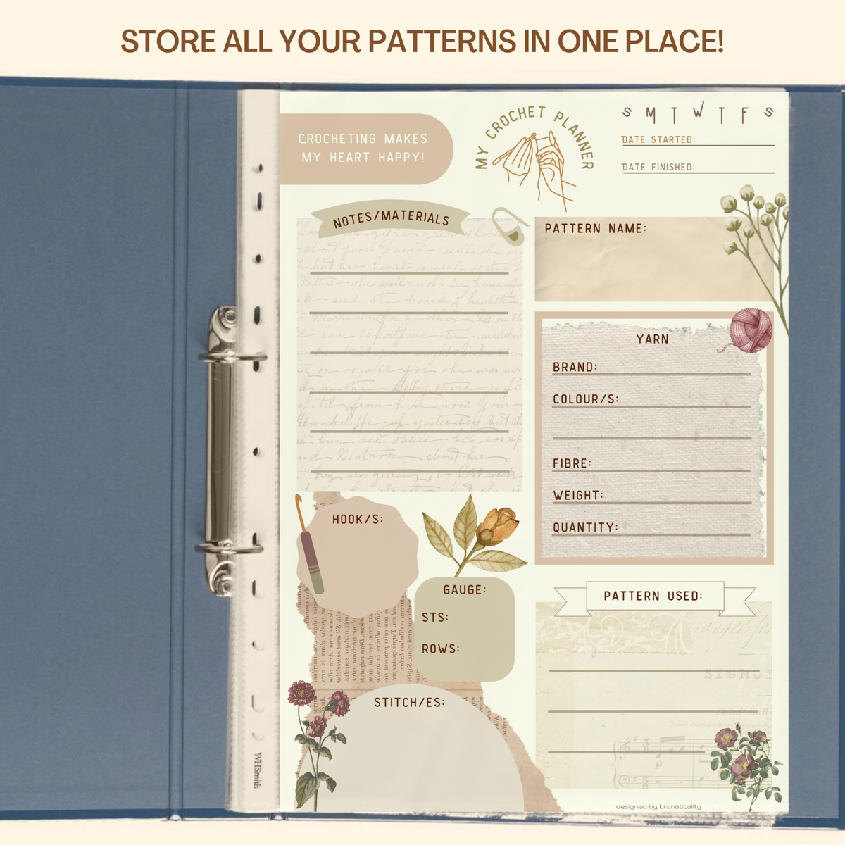 Vintage Printable Crochet Project Planner - Crochet Planner - Digital – Brunaticality
