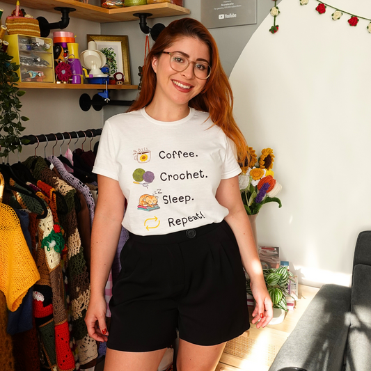 Coffee. Crochet. Sleep. Repeat! Fitted T-shirt by Brunaticality