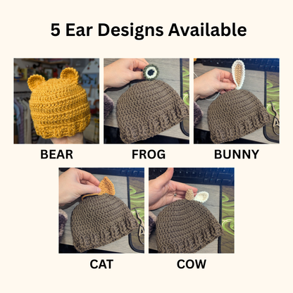 Easy Crochet Baby Beanie Crochet Pattern, Sizes 0-12 Months, Animal Hat Set, Bear Bunny Frog Cat Cow Ears, Crochet Baby Hat