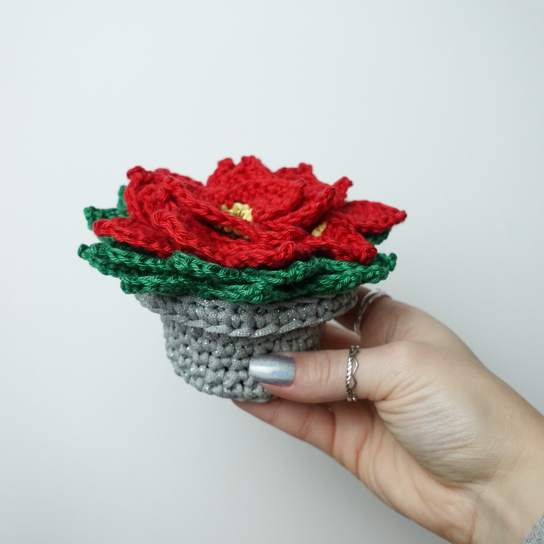 Crochet Poinsettia Flower Pot Coaster Set Written Pattern, Brunaticality