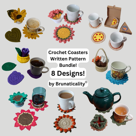 Crochet Pattern Bundle, 8 Crochet Coaster Patterns, Crochet Coaster, Crochet Plant Pot Coaster, Brunaticality