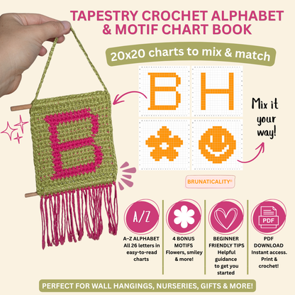 Tapestry Crochet Alphabet & Motif Charts – 20×20 Pixel Grid PDF