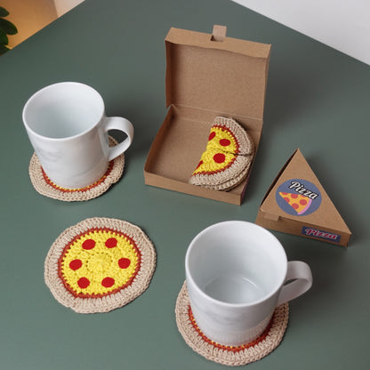 Crochet Pizza Coasters Written Pattern and Pizza Boxes Templates, Crochet Pattern, Crochet Pizza, Pizza, Brunaticality