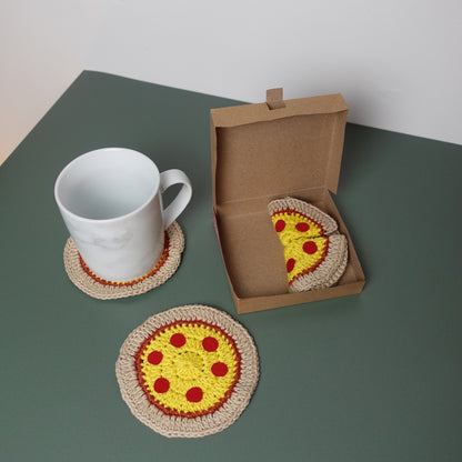 Crochet Pizza Coasters Written Pattern and Pizza Boxes Templates, Crochet Pattern, Crochet Pizza, Pizza, Brunaticality