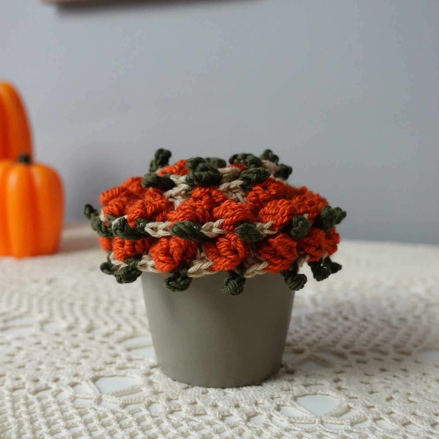 Crochet Pumpkin Coaster and Plant Pot Written Pattern, crochet plant pot coaster pattern, crochet pumpkin, Brunaticality