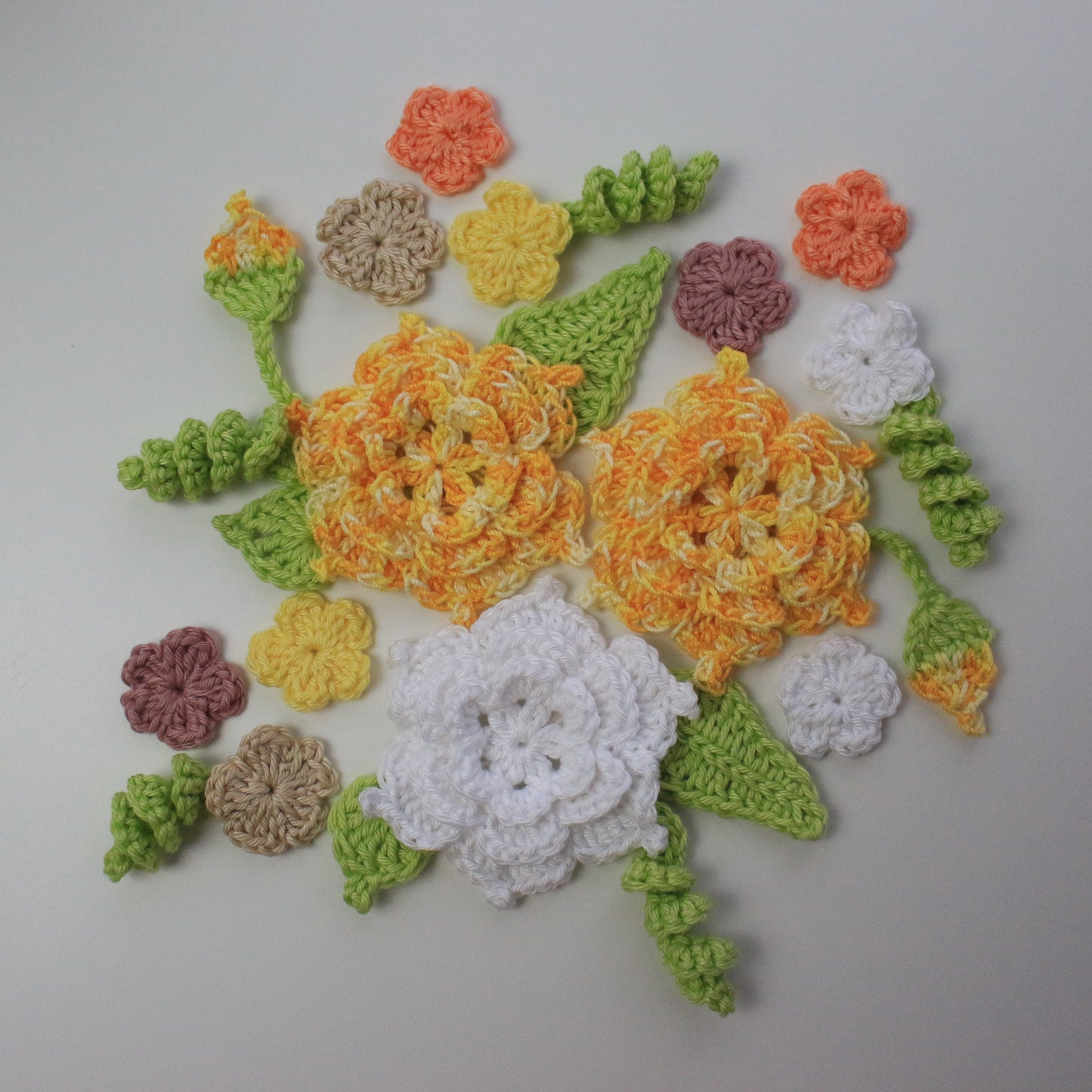 Flowers and Leaves Crochet Pattern - 3 flowers & 3 leaves, crochet flowers and leaves pattern, crochet flowers, crochet leaves