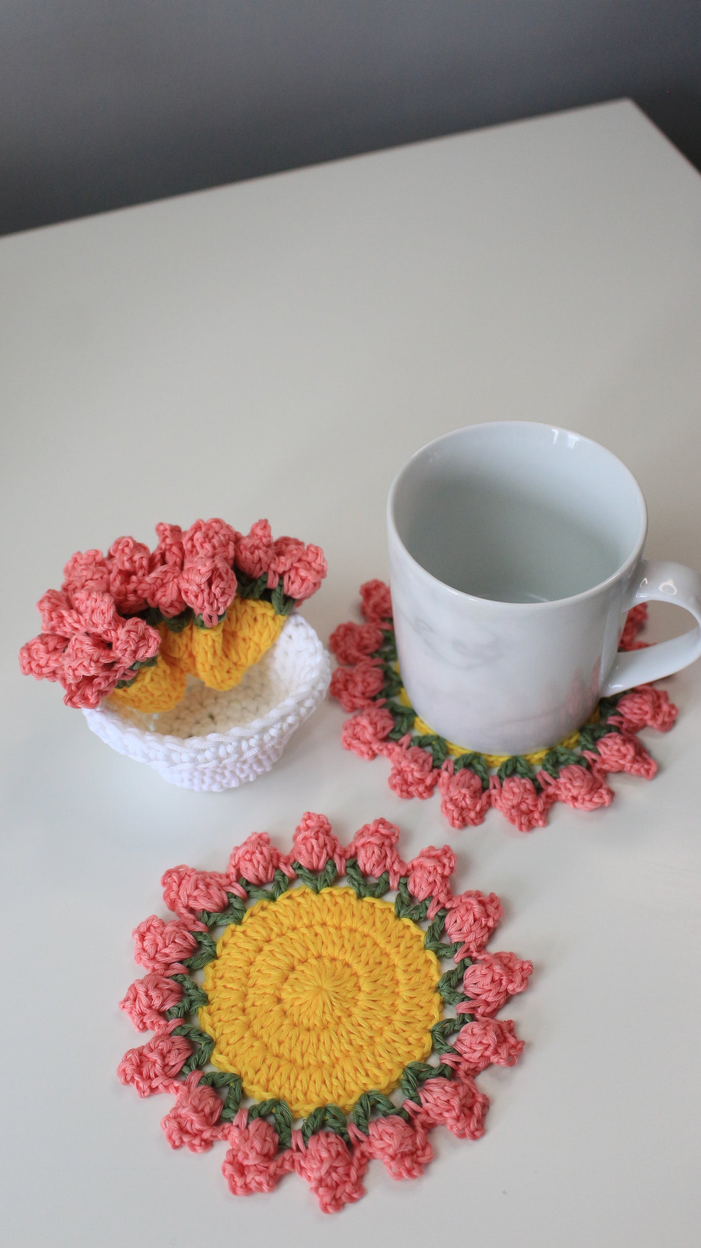 Crochet Flower Pot Coaster Set Written Pattern, crochet plant pot coaster set pattern, crochet pattern, crochet, Brunaticality