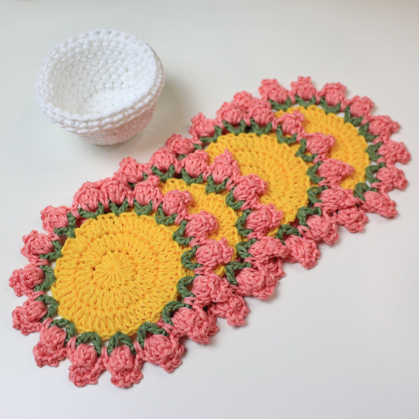 Crochet Flower Pot Coaster Set Written Pattern, crochet plant pot coaster set pattern, crochet pattern, crochet, Brunaticality