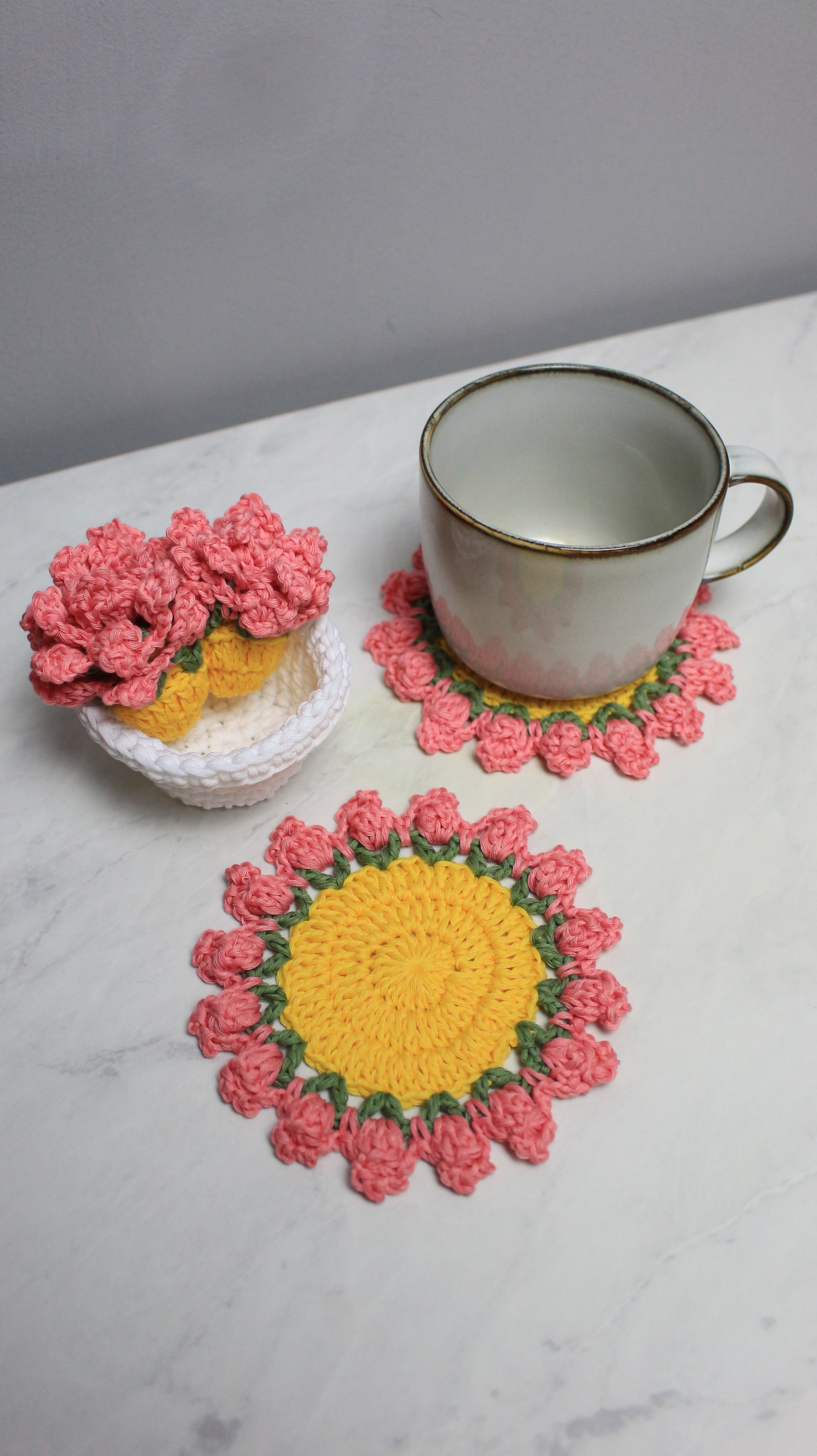 Crochet Flower Pot Coaster Set Written Pattern crochet plant pot