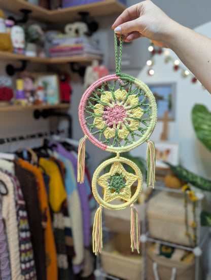 Handmade Crochet Sun & Star Wall Hanging – Pastel Boho Room Décor