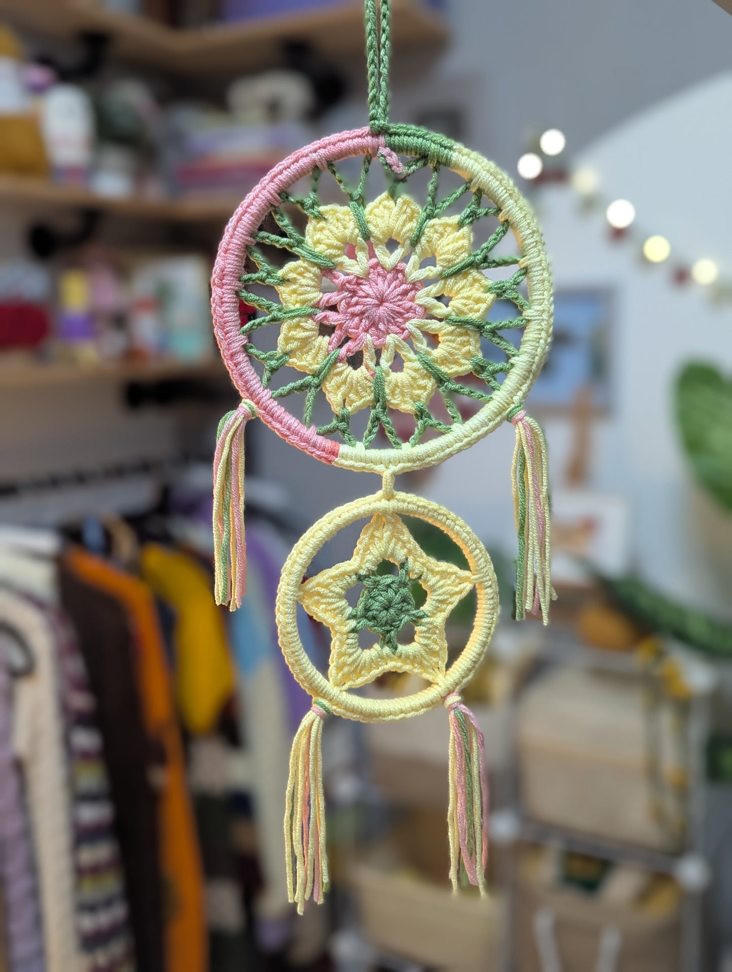 Handmade Crochet Sun & Star Wall Hanging – Pastel Boho Room Décor