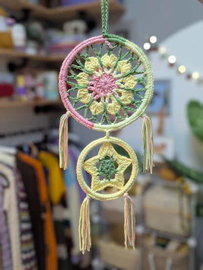 Handmade Crochet Sun & Star Wall Hanging – Pastel Boho Room Décor