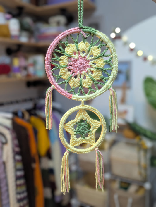 Handmade Crochet Sun & Star Wall Hanging – Pastel Boho Room Décor