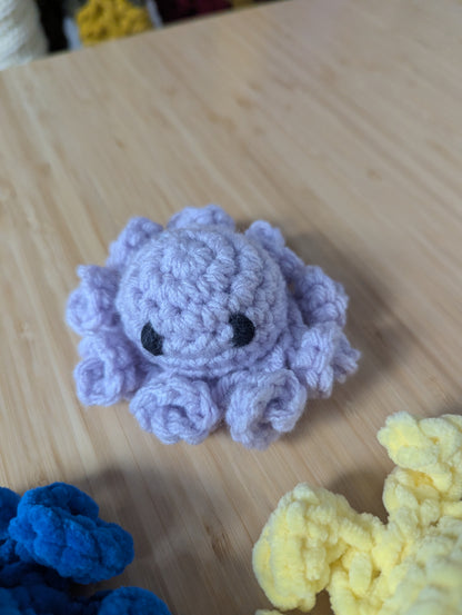 Bundle of 3 Handmade Crochet Mini Octopus Plushies – Blue, Yellow & Lilac