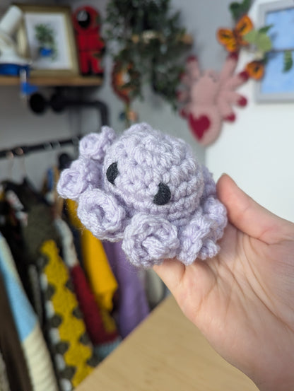 Bundle of 3 Handmade Crochet Mini Octopus Plushies – Blue, Yellow & Lilac