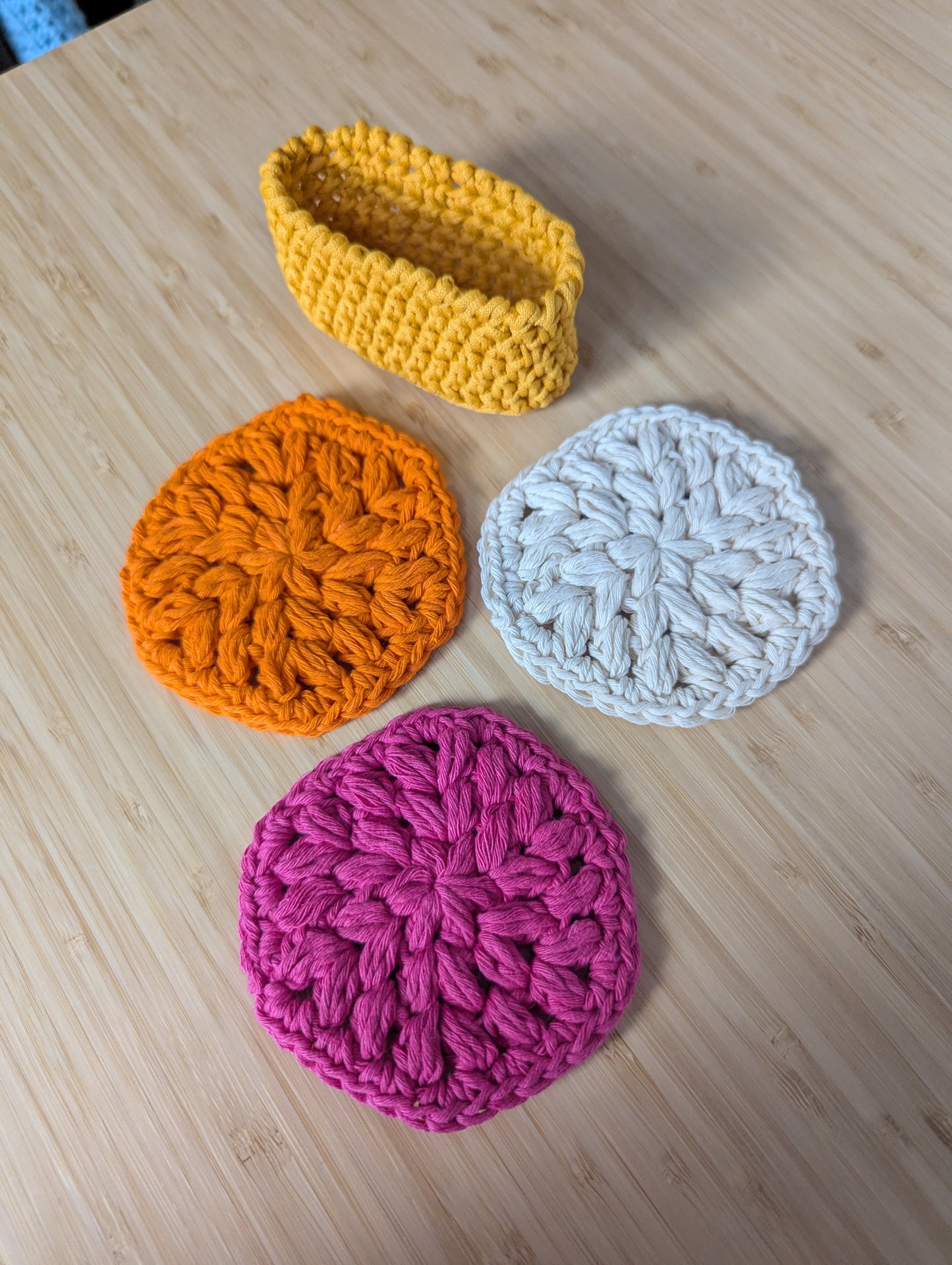Reusable Crochet Face Scrubbies Set with Storage Basket – Set of 3