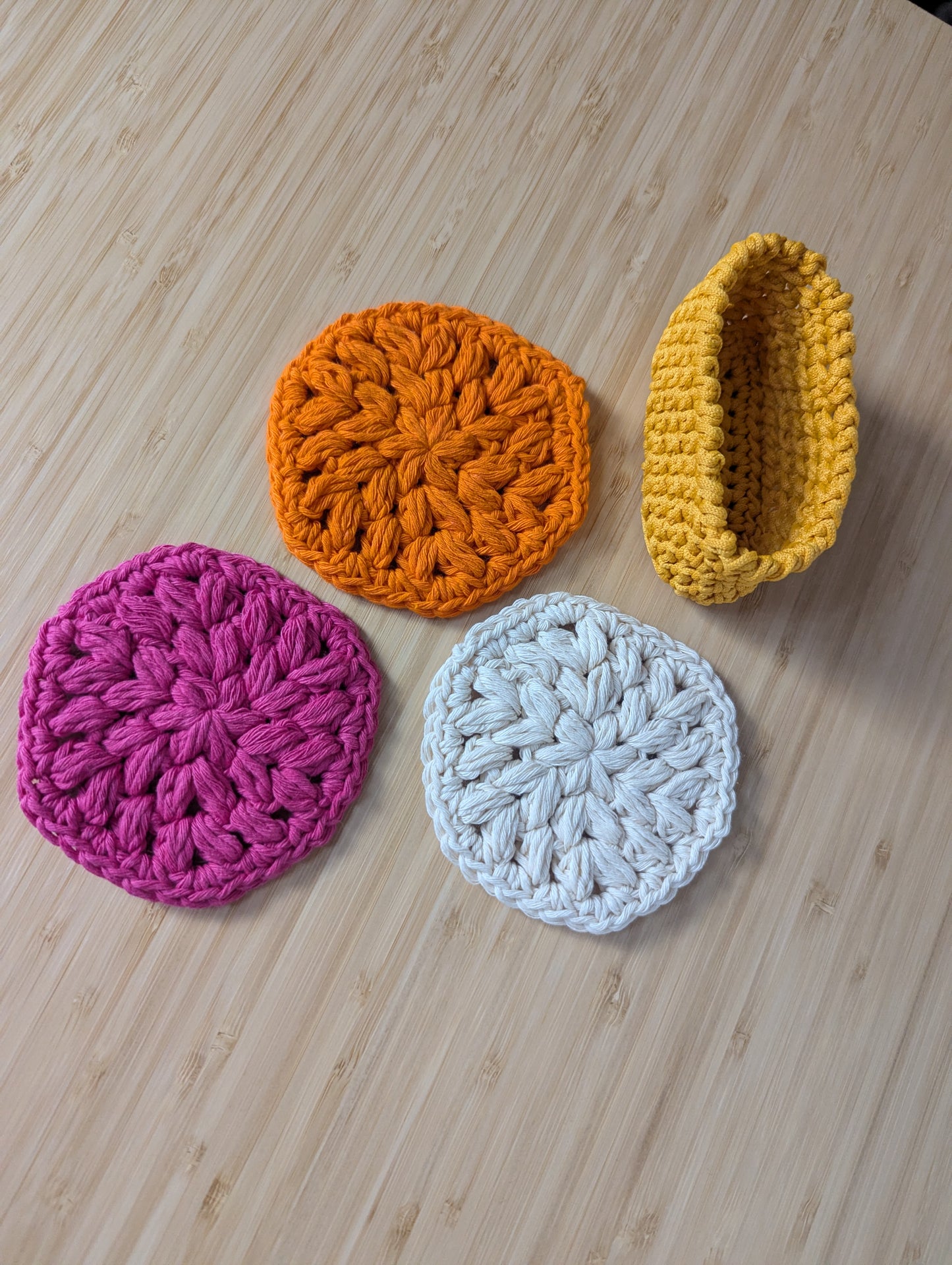 Reusable Crochet Face Scrubbies Set with Storage Basket – Set of 3