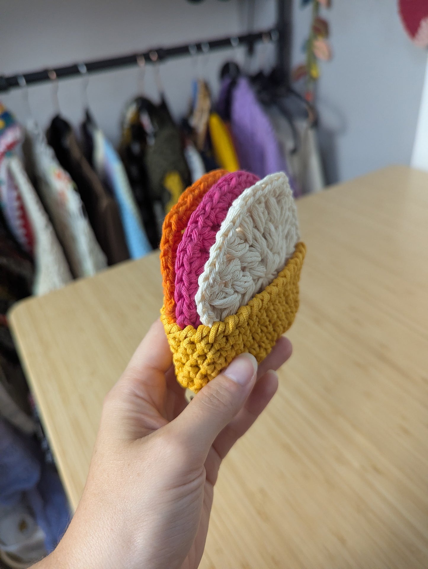 Reusable Crochet Face Scrubbies Set with Storage Basket – Set of 3