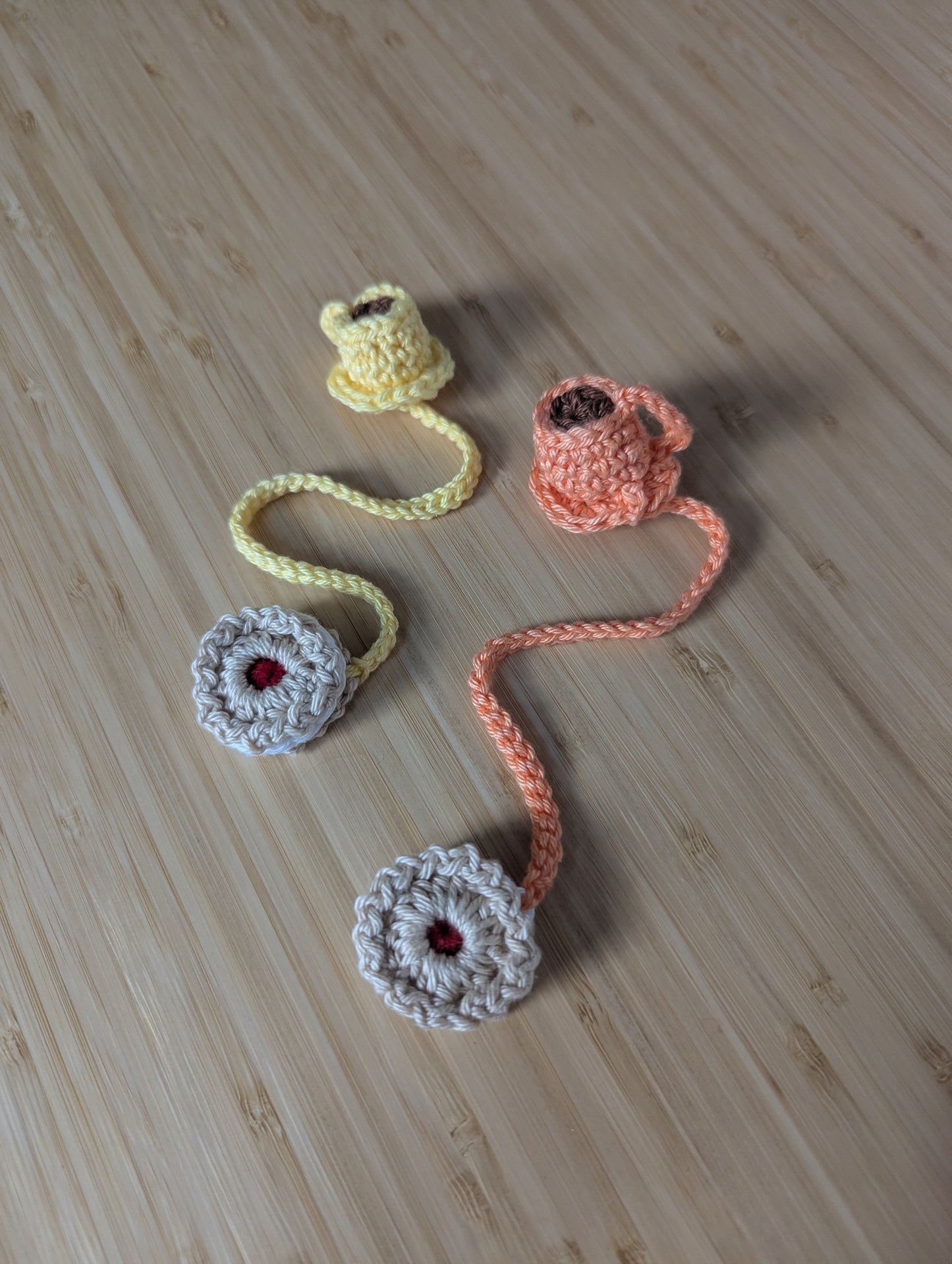 Handmade Crochet Coffee Cup & Biscuit Bookmark – Cute Book Accessory