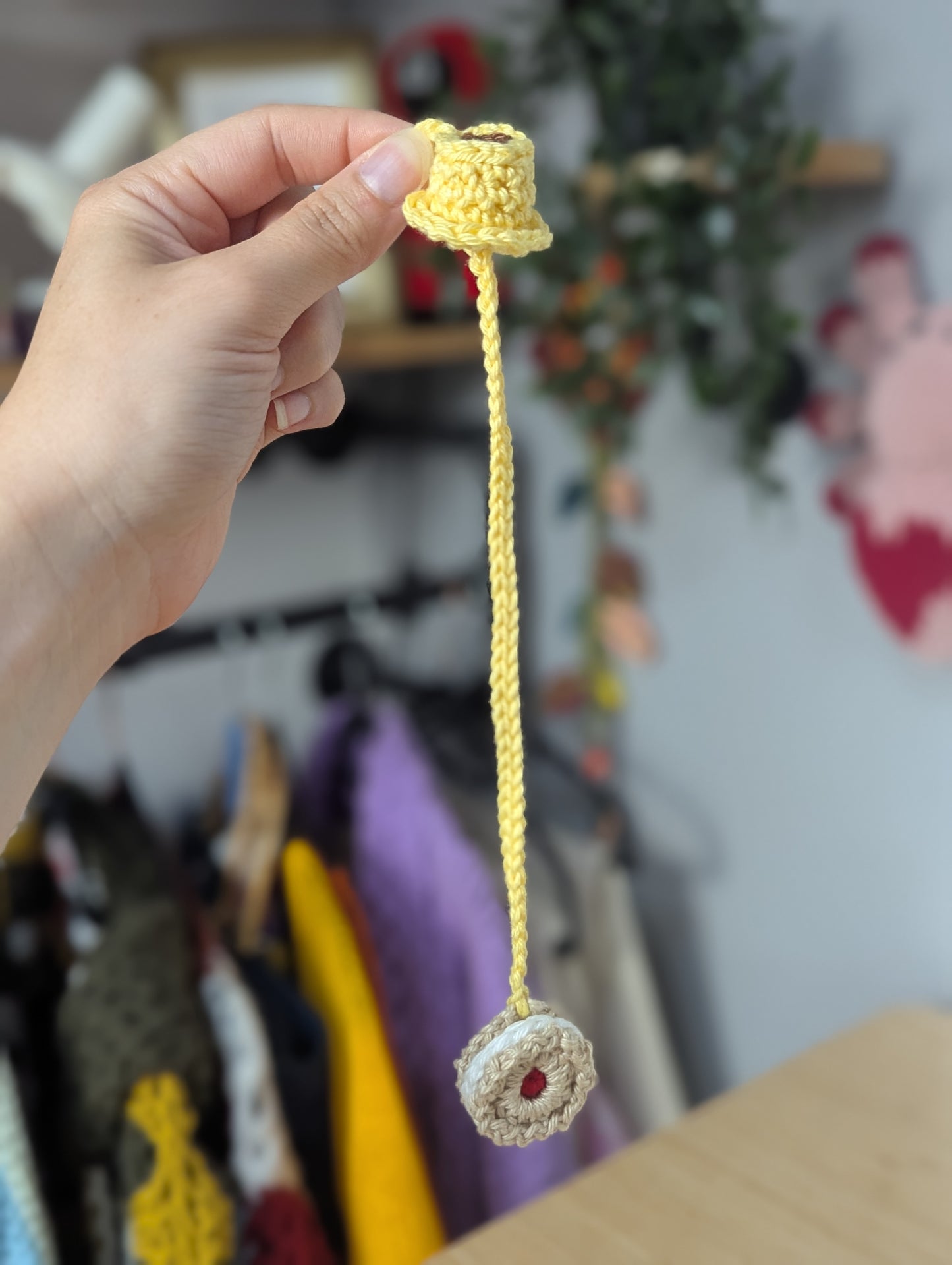 Handmade Crochet Coffee Cup & Biscuit Bookmark – Cute Book Accessory