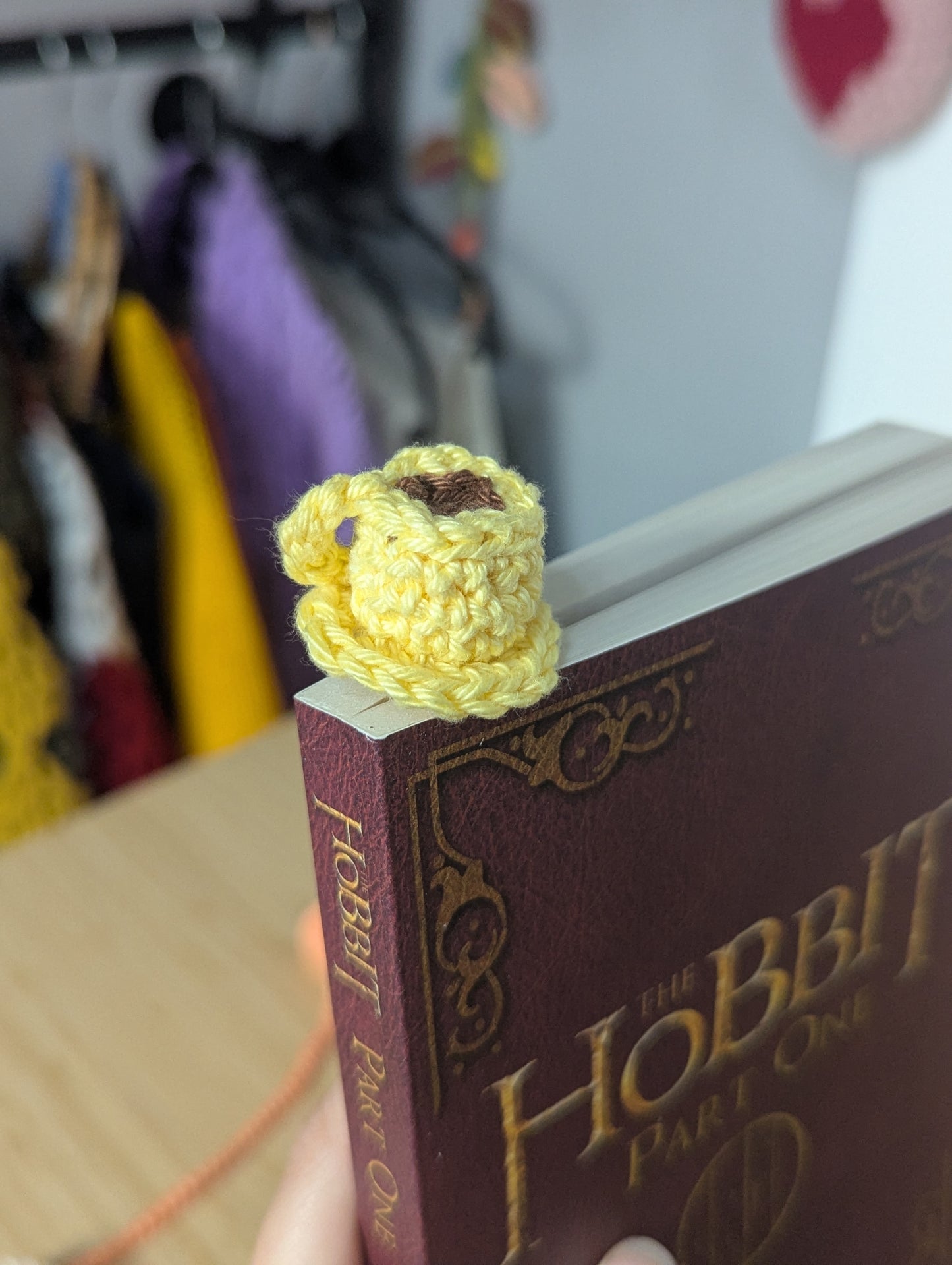 Handmade Crochet Coffee Cup & Biscuit Bookmark – Cute Book Accessory